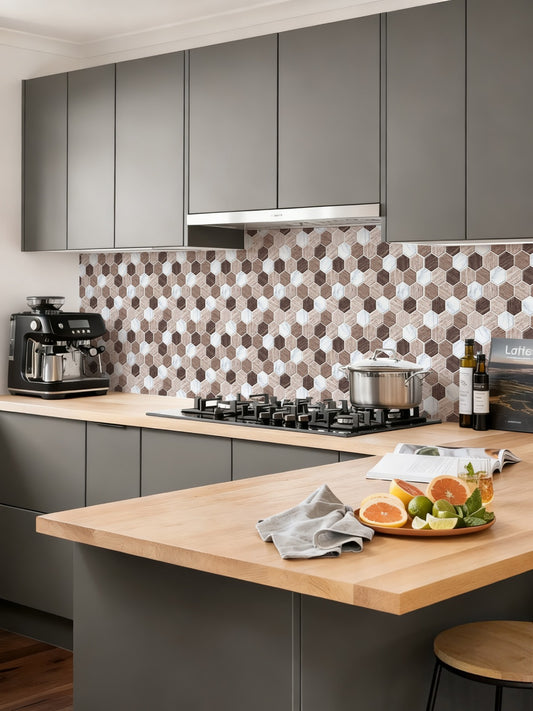 Hexagon Marble & Wood Grain Peel and Stick Wall Tiles