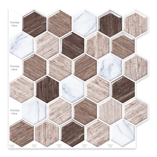 Hexagon Marble & Wood Grain Peel and Stick Wall Tiles